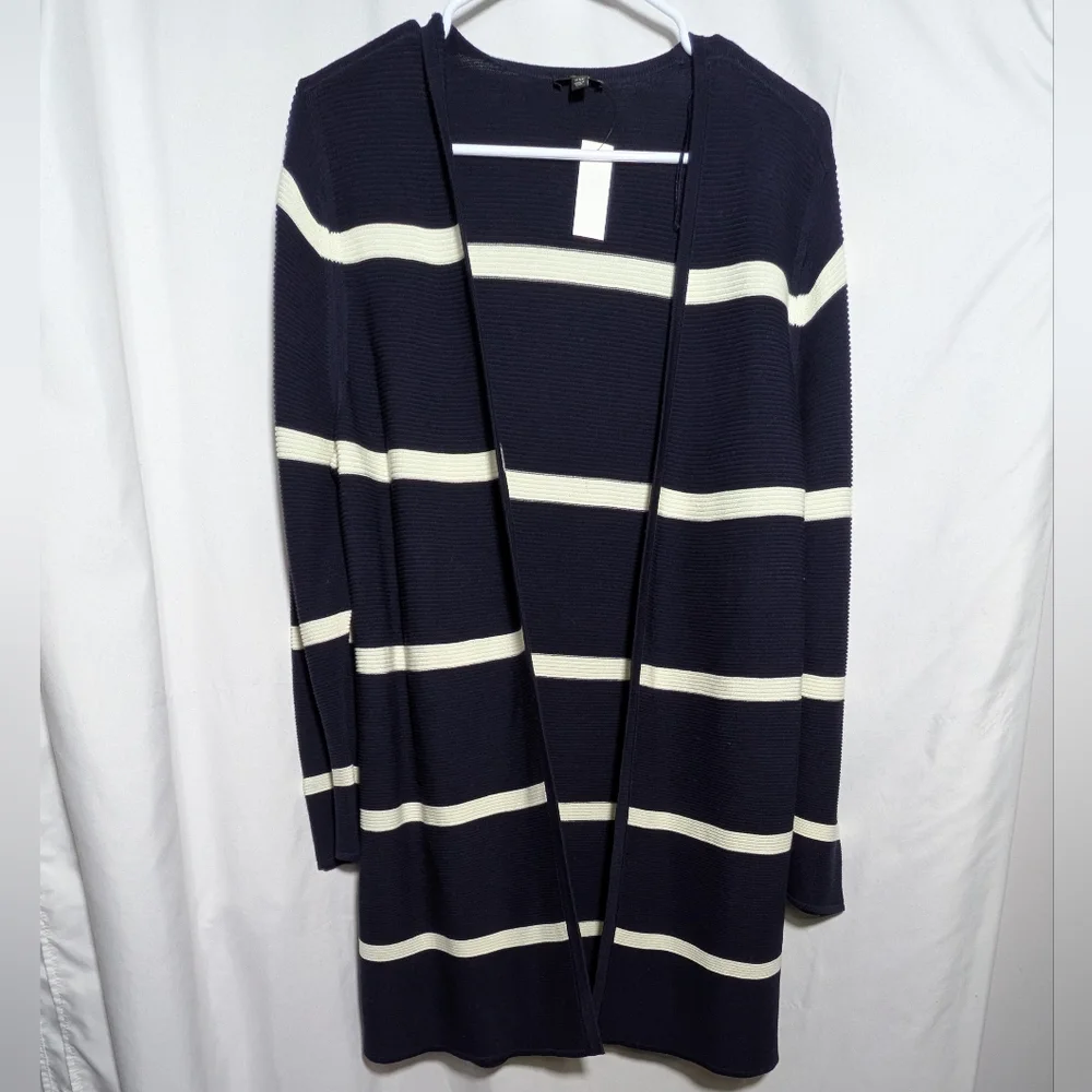 NWT‎ Women's Talbots Open Cardigan Sweater Navy White Stripe Classic XLP